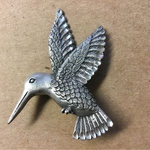 Signed Diamond Cut Pewter Hummingbird Brooch. Preowned signed.